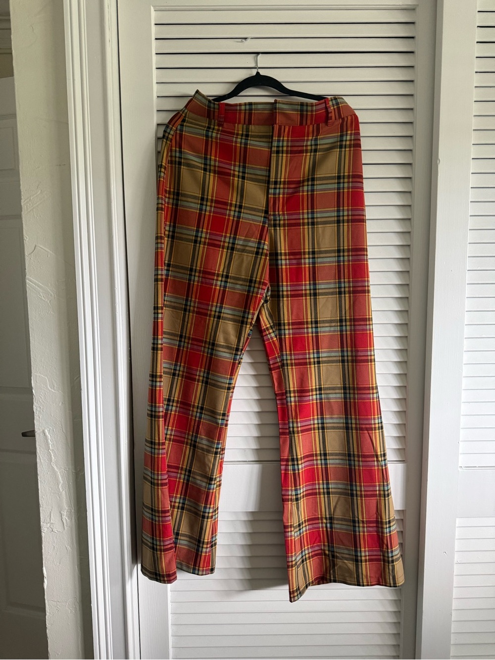Free People Red and Tan Plaid Wide-Leg Pants